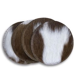 Brown and White Cowhide Coasters. Sold individually